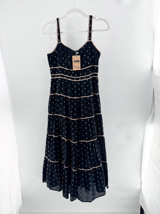 Ulla Johnson Clemente Tiered Square-Neck Sleeveless Midi A-Line Dress Noir 4