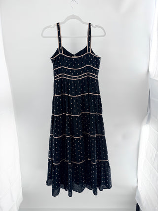 Ulla Johnson Clemente Tiered Square-Neck Sleeveless Midi A-Line Dress Noir 4