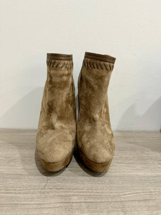 Jimmy Choo Evans Suede Platform Heels Ankle Bootie Brown Tan Womens Size EU 39