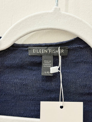 Eileen Fisher Open Front Linen Blend Cardigan Sweater Navy Women's Size Large