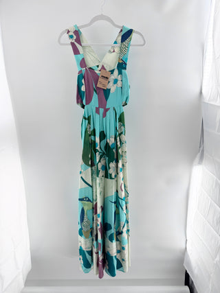 Anthropologie Floral Print Sleeveless Cutout Maxi Dress Green Women's Medium