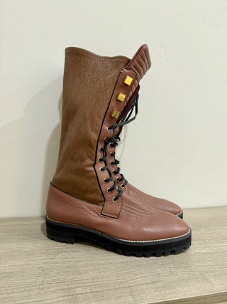 NWOT Stuart Weitzman Elspeth Turin Leather Combat Boots Pink Womens Size US 8.5