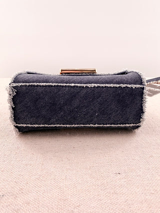 Zac Posen denim fringe trim small chain strap bag