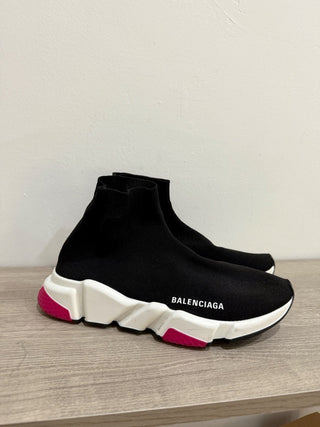 Balenciaga Neoprene Knit Speed Mid Sock Sneakers Black Pink Womens Size US 10