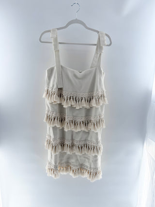 Mestiza New york Ivory tiered fringe tassel dress, M
