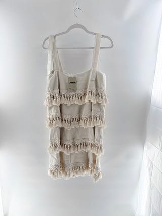 Mestiza New york Ivory tiered fringe tassel dress, M