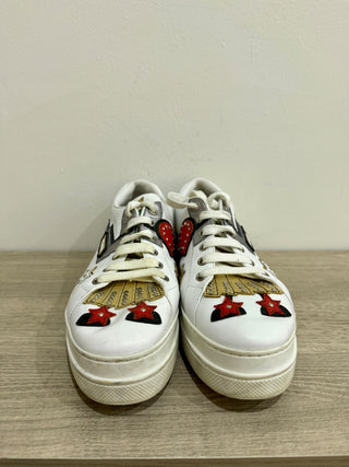 Prada Leather Robot Queen Patchwork Low Top Platform Sneaker White Women's EU 39