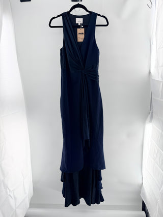 Cinq a Sept Sleeveless Tiered Ruffle Trim Maxi Dress Navy Blue Women's Size 4
