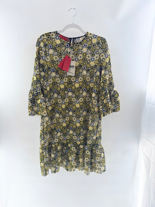 Carolina Herrera Yellow black floral lace dress, 10