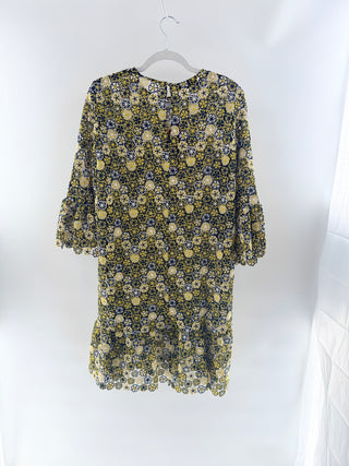 Carolina Herrera Yellow black floral lace dress, 10