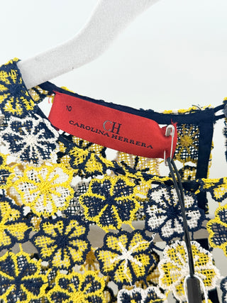 Carolina Herrera Yellow black floral lace dress, 10