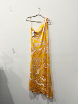 Alexis Lef Floral Asymmetric Neck One Shoulder A-Line Maxi Dress Yellow Size M