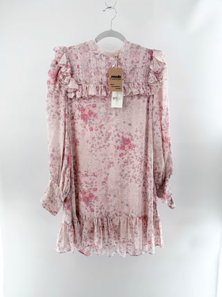 LoveShackFancy floral ruffle 10% silk mini dress, S