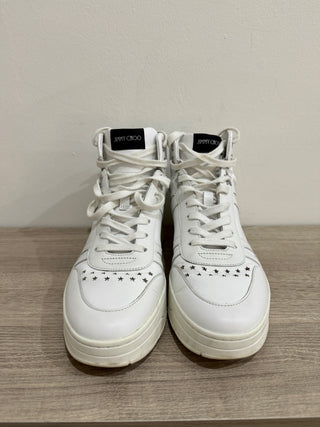 Jimmy Choo Hawaii Leather Lace-Up High-Top Sneakers White Women's Size EU 39.5