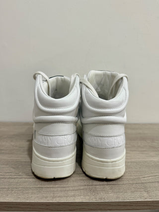 Jimmy Choo Hawaii Leather Lace-Up High-Top Sneakers White Women's Size EU 39.5