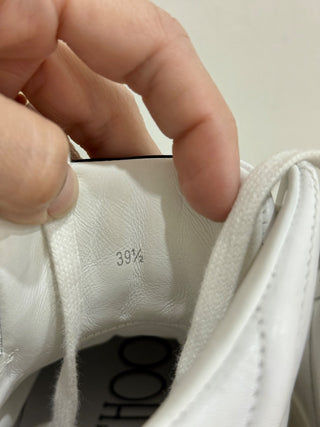 Jimmy Choo Hawaii Leather Lace-Up High-Top Sneakers White Women's Size EU 39.5