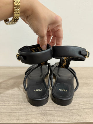 Fendi flat thong sandals with braided logo detail, 39.5