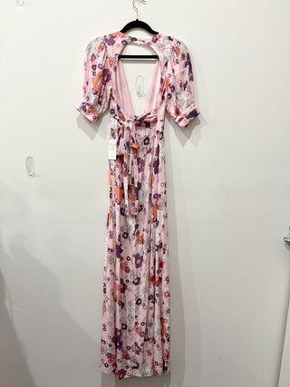 NWT For Love & Lemons Magnolia V-Neck Open Back Maxi Dress Pink Blossom Women XS