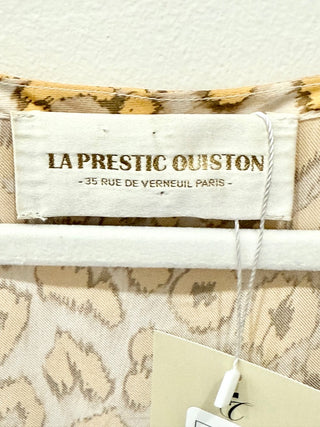 La Prestic Ouiston Cristo Leopard-Print Silk A-Line Midi Dress Tan/Cream Womens 0
