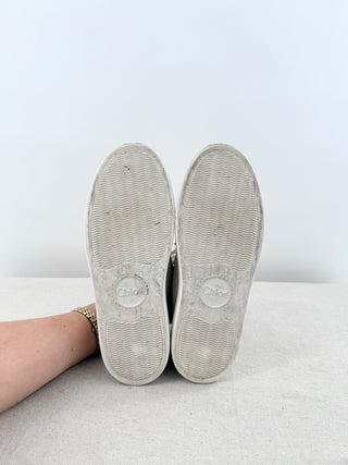 Chloe Lauren Logo Embroidery Canvas and Suede Sneakers White Women's EU 38