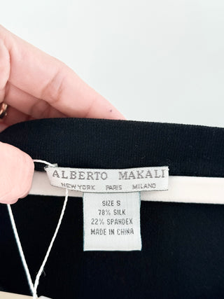 Alberto Makali silk blend knit set with leather detail top and midi skirt, S