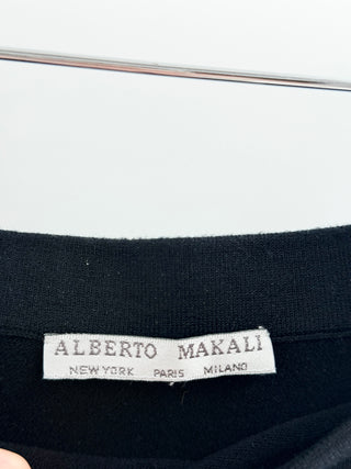 Alberto Makali silk blend knit set with leather detail top and midi skirt, S