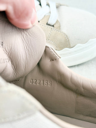 Chloe Lauren Logo Embroidery Canvas and Suede Sneakers White Women's EU 38