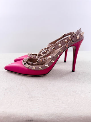 Valentino Garavani Rockstud Ankle Strap Pumps Fuchsia/Hot Pink Women's EU 38.5