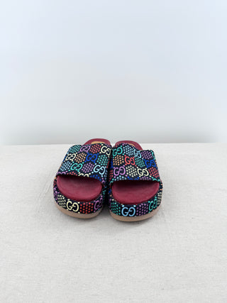 Gucci GG Canvas Angelina Platform Psychedelic Slide Sandals Multi Women's EU 38