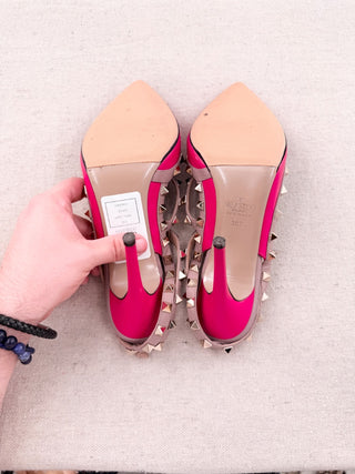 Valentino Garavani Rockstud Ankle Strap Pumps Fuchsia/Hot Pink Women's EU 38.5