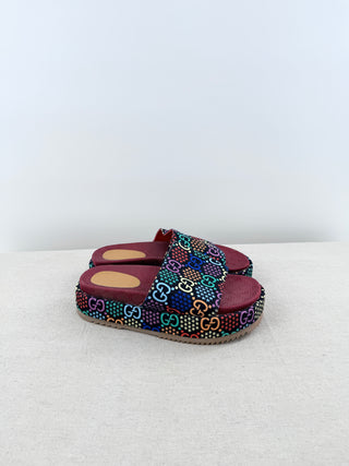 Gucci GG Canvas Angelina Platform Psychedelic Slide Sandals Multi Women's EU 38