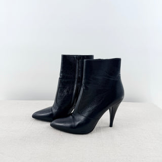 Saint Laurent Leather Pointed Toe Stilettos Heel Ankle Boots Black Womens EU 39
