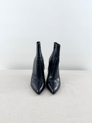 Saint Laurent Leather Pointed Toe Stilettos Heel Ankle Boots Black Womens EU 39