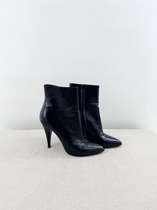 Saint Laurent Leather Pointed Toe Stilettos Heel Ankle Boots Black Womens EU 39