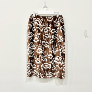NWT Meryll Rogge Velvet Floral Pattern Pencil Midi Skirt Brown Women's Size 40/L