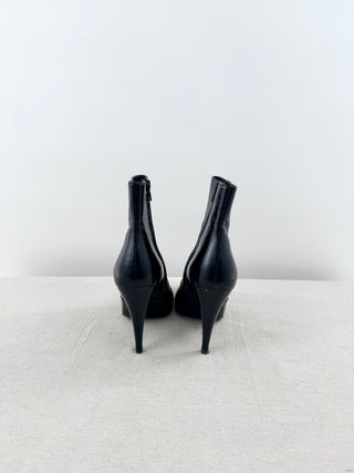 Saint Laurent Leather Pointed Toe Stilettos Heel Ankle Boots Black Womens EU 39