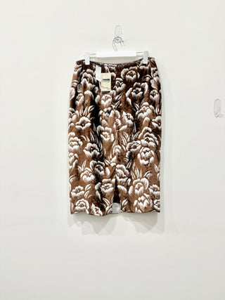 NWT Meryll Rogge Velvet Floral Pattern Pencil Midi Skirt Brown Women's Size 40/L