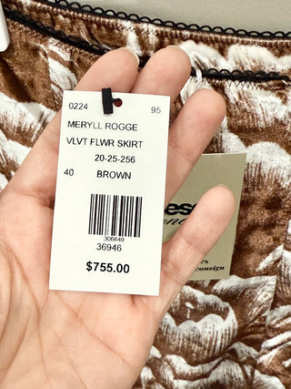 NWT Meryll Rogge Velvet Floral Pattern Pencil Midi Skirt Brown Women's Size 40/L