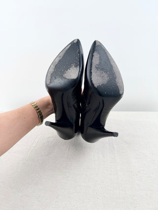 Saint Laurent Leather Pointed Toe Stilettos Heel Ankle Boots Black Womens EU 39