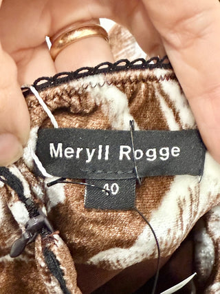 NWT Meryll Rogge Velvet Floral Pattern Pencil Midi Skirt Brown Women's Size 40/L