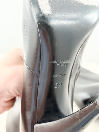 Saint Laurent Leather Pointed Toe Stilettos Heel Ankle Boots Black Womens EU 39