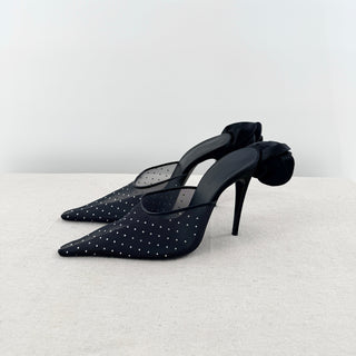Magda Butrym 110mm Flower-Detail Crystal-Embellished Mesh Pointed Mules Black 40