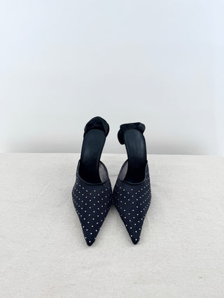 Magda Butrym 110mm Flower-Detail Crystal-Embellished Mesh Pointed Mules Black 40