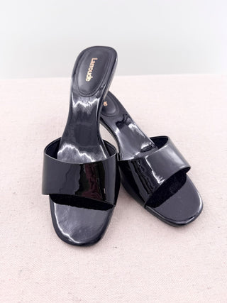 Larroude Jasmine Patent Leather Slip On Kitten Heel Slide Mules Black Womens 9.5