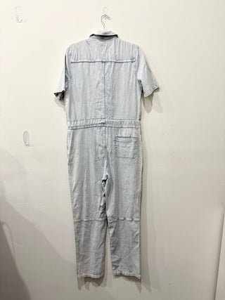 NWT Faherty Blythe Notch Lapel Straight Leg Denim Jumpsuit Light Wash Women's S
