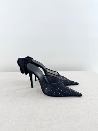Magda Butrym 110mm Flower-Detail Crystal-Embellished Mesh Pointed Mules Black 40
