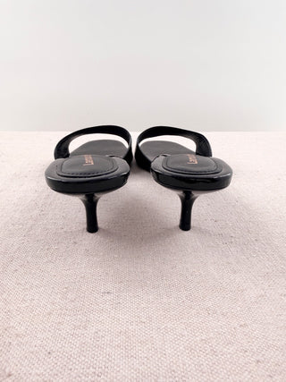Larroude Jasmine Patent Leather Slip On Kitten Heel Slide Mules Black Womens 9.5