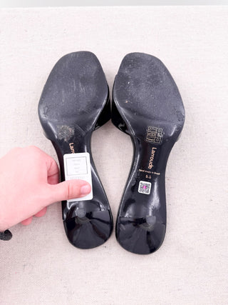 Larroude Jasmine Patent Leather Slip On Kitten Heel Slide Mules Black Womens 9.5