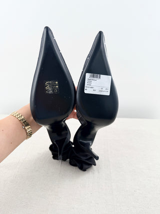 Magda Butrym 110mm Flower-Detail Crystal-Embellished Mesh Pointed Mules Black 40