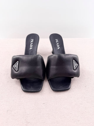 Prada Soft Padded Nappa Leather Slip On Kitten Heel Mules Black Women's EU 40